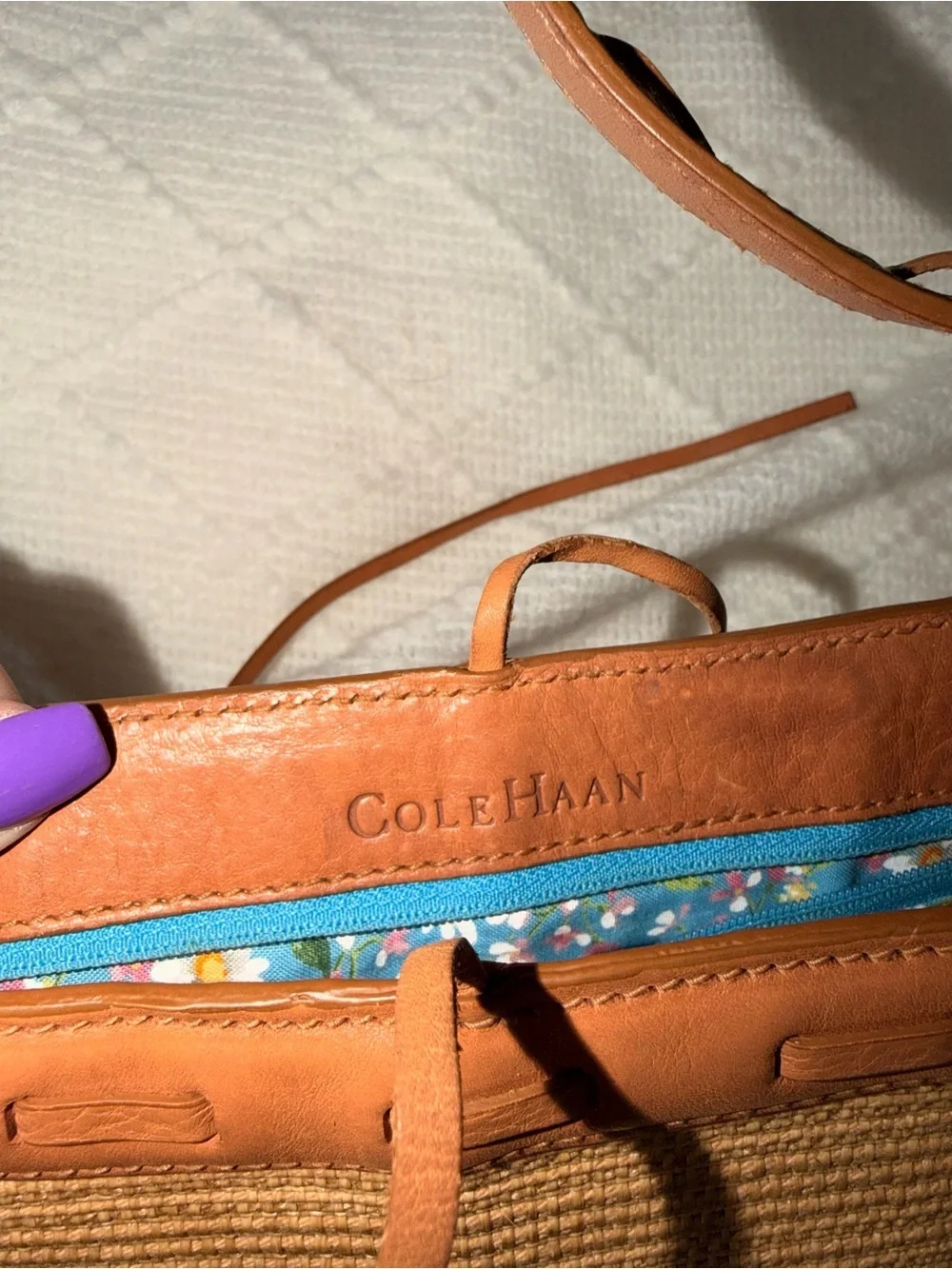 Vintage Y2K Cole Haan Straw Leather Shoulder Bag